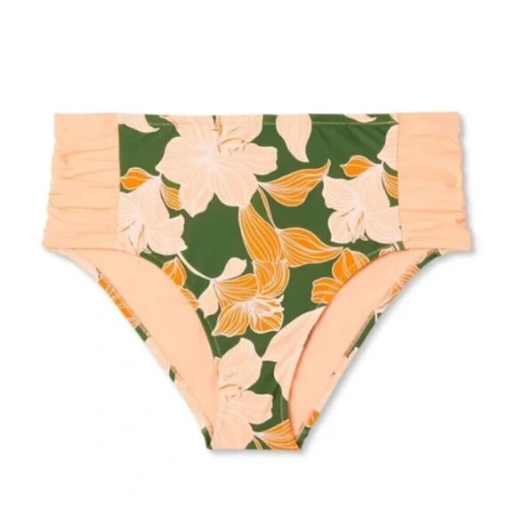 NWT Women's Lily Floral Print High Waist Medium Coverage Bikini Bottom - Picture 1 of 4